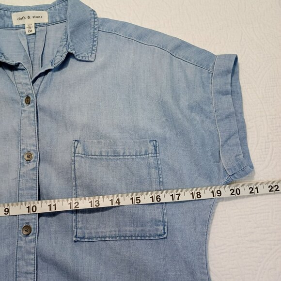 Anthropologie Cloth & Stone Womens Button-Up Chambray Shirt XXS Light Blue - Picture 7 of 8